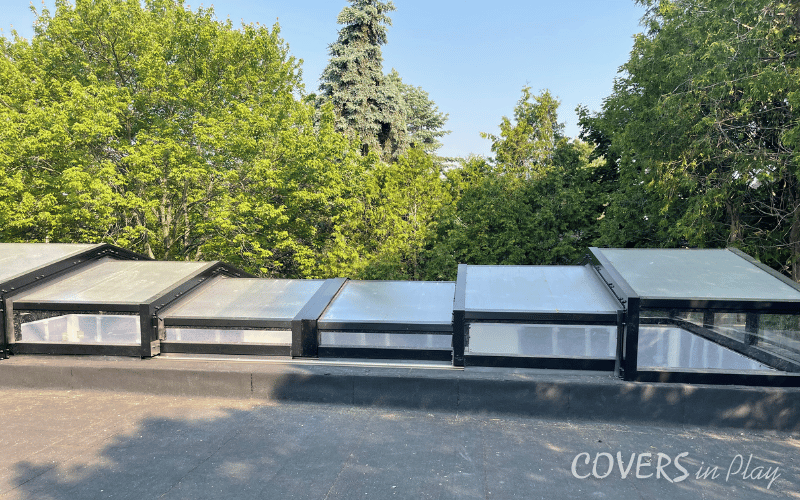 Side view of a residential retractable roof in Ancaster
