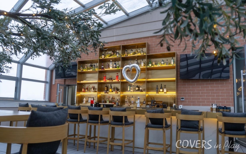 Interior side view of restaurant bar roof enclosure in Chicago, Illinois