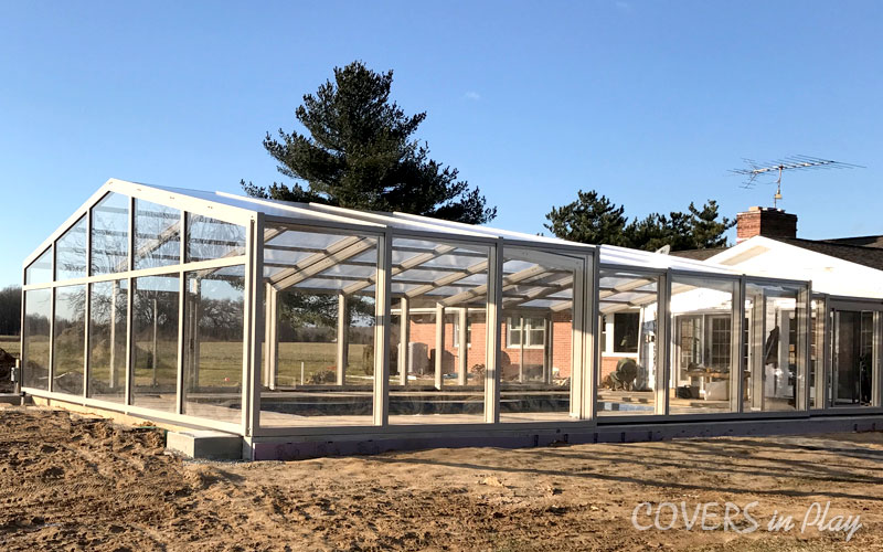 Exterior alternative angled view of a closed pool enclosure in Clayton