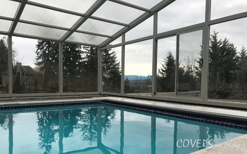 Interior side view of residential pool dome in Edgewood, WA