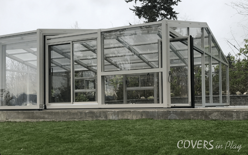 Exterior side view of residential pool dome Edgewood, WA