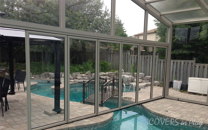 Interior view of closed retractable pool cover in Holland Landing