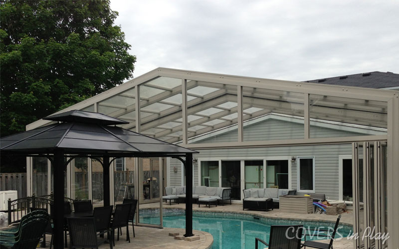 Alternate side-angled view of swimming pool dome in Holland Landing