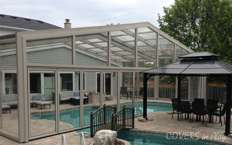 Side-angled view of swimming pool dome in Holland Landing