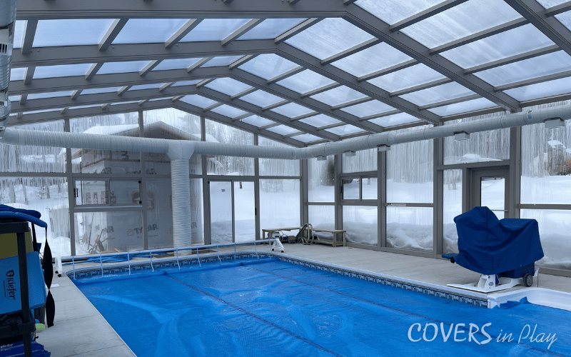 Interior side view of pool enclosure in Minden, ON