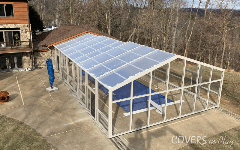 Exterior top view of closed pool enclosure