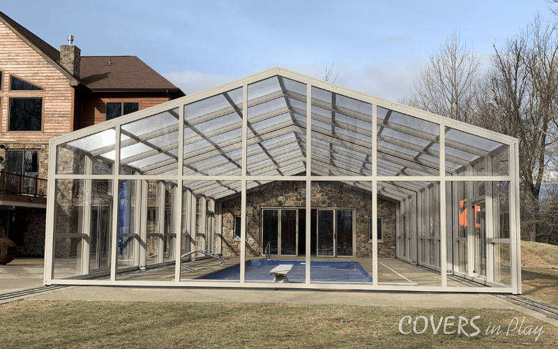 Exterior rear view of closed pool enclosure