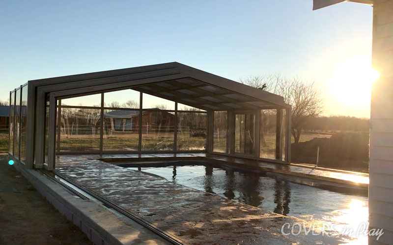 Outside view of a fully opened pool enclosure in Clayton