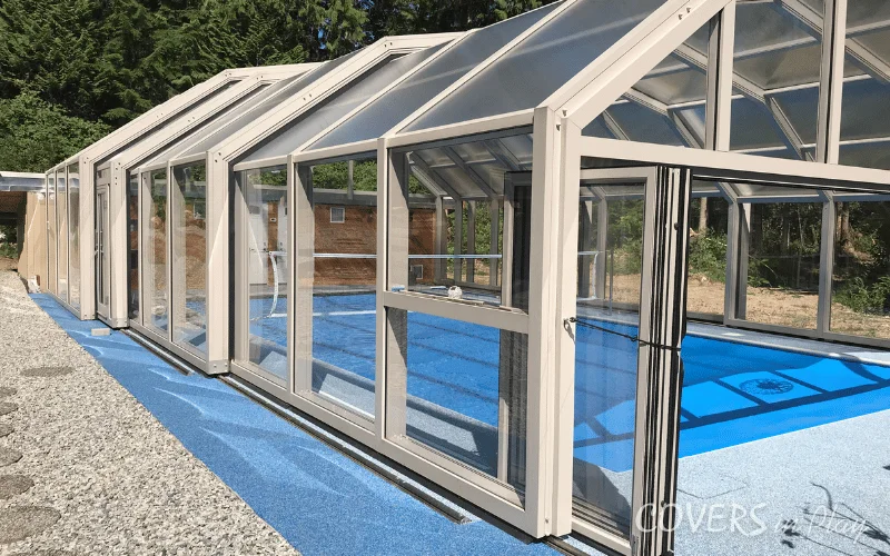 Close up view of open bi-fold doors of enclosure in BC