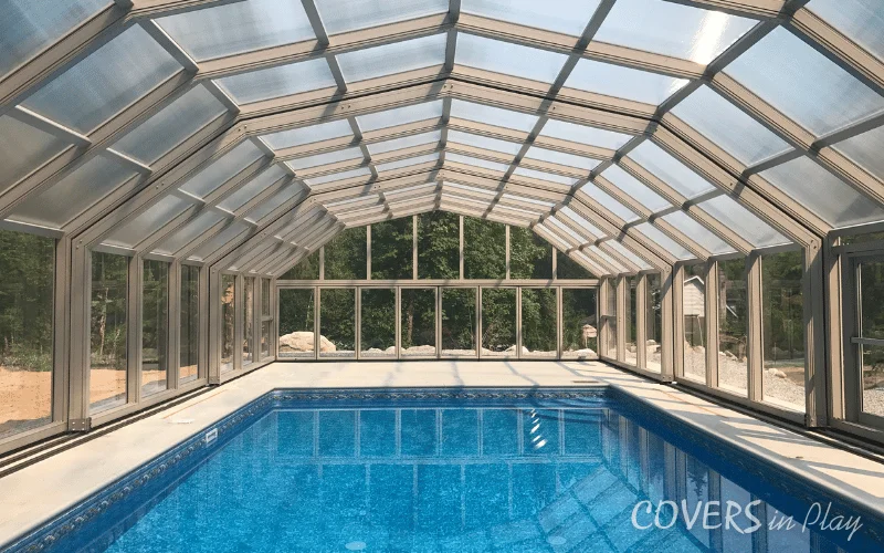 Center view of the interior of closed pool enclosure in Mission, BC