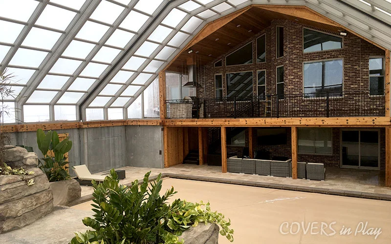 Interior view of residential pool dome attached to a house in Nephi, UT